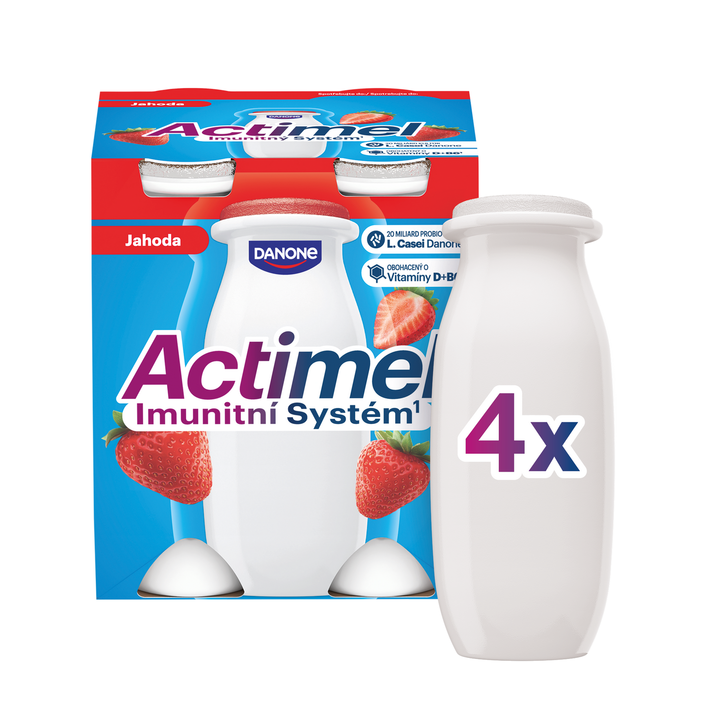 Actimel Probiotický jogurtový nápoj s vitamíny jahoda 4x100g